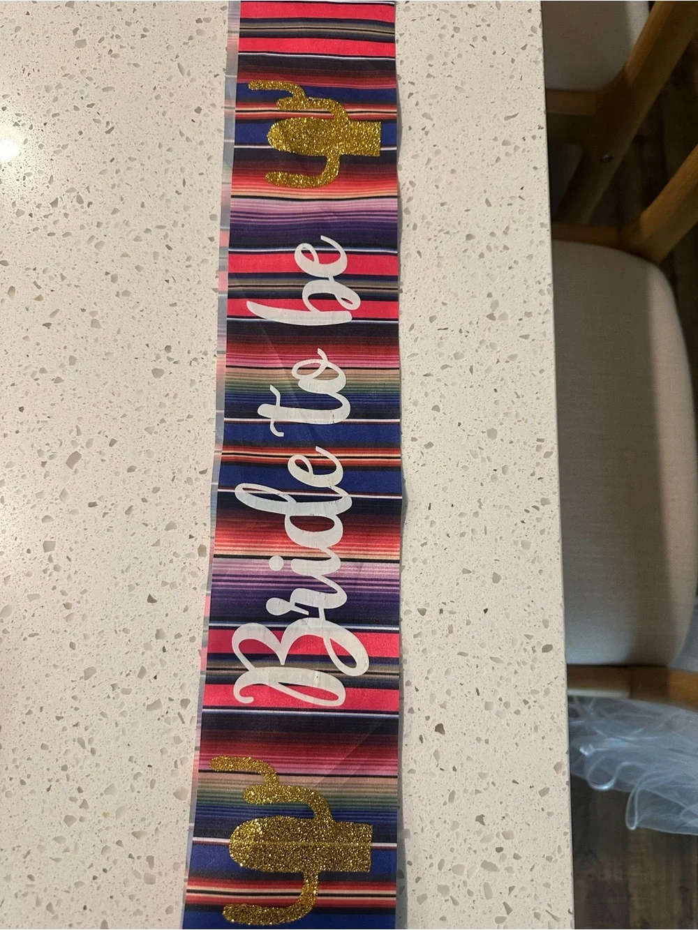 Bride 2 Be Sash -Multi-Color Stripe with Gold Cactus Accent + sombrero with vail
